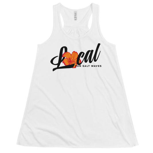 Hibiscus ‘Local’ Flowy Racerback Tank Orange Hibiscus Local Graphic Tank Women’s Junior’s Sun Salt Waves White