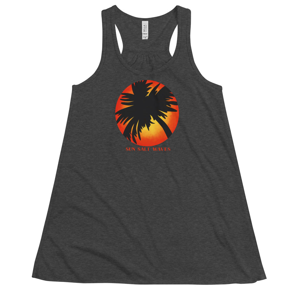 Sunset Palm Flowy Racerback Tank from Sun Salt Waves Heather Charcoal