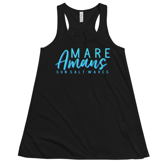 Sea Lover Flowy Racerback Tank Graphic Tank Latin Mare Amans Women’s Junior’s Sun Salt Waves Black