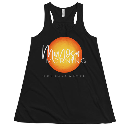 Mimosa Morning Flowy Racerback Tank Graphic Tank Sun in Background Women’s Junior’s Sun Salt Waves Black