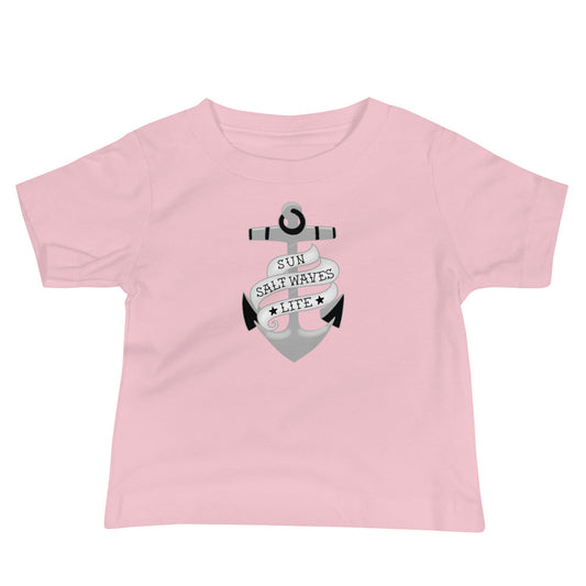 Sink or Swim Baby Tee from Sun Salt Waves Vintage Tattoo Anchor and Banner Design Pink