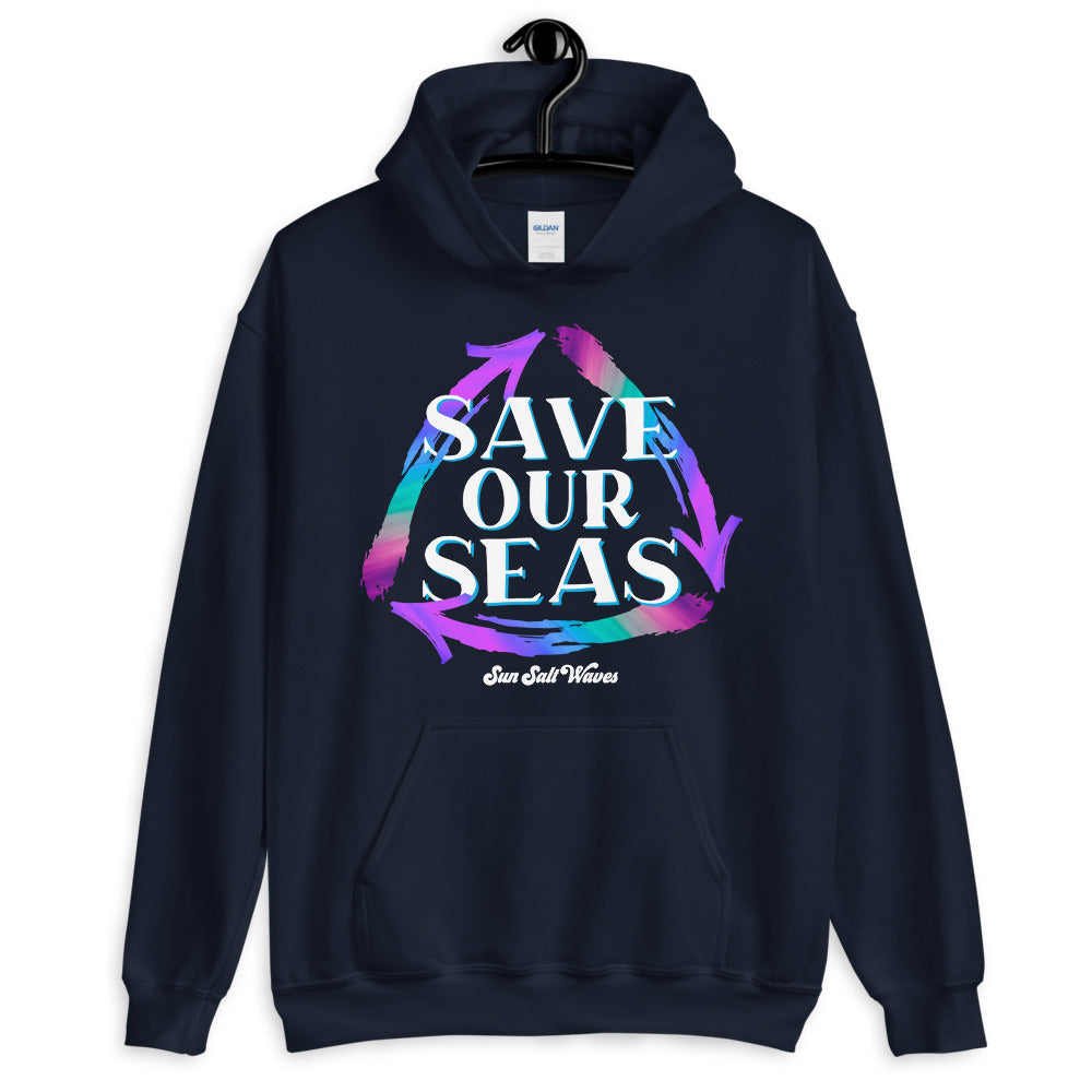 Save Our Seas Hoodie from Sun Salt Waves Recycle Arrows Navy