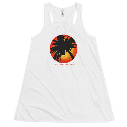 Sunset Palm Flowy Racerback Tank from Sun Salt Waves White