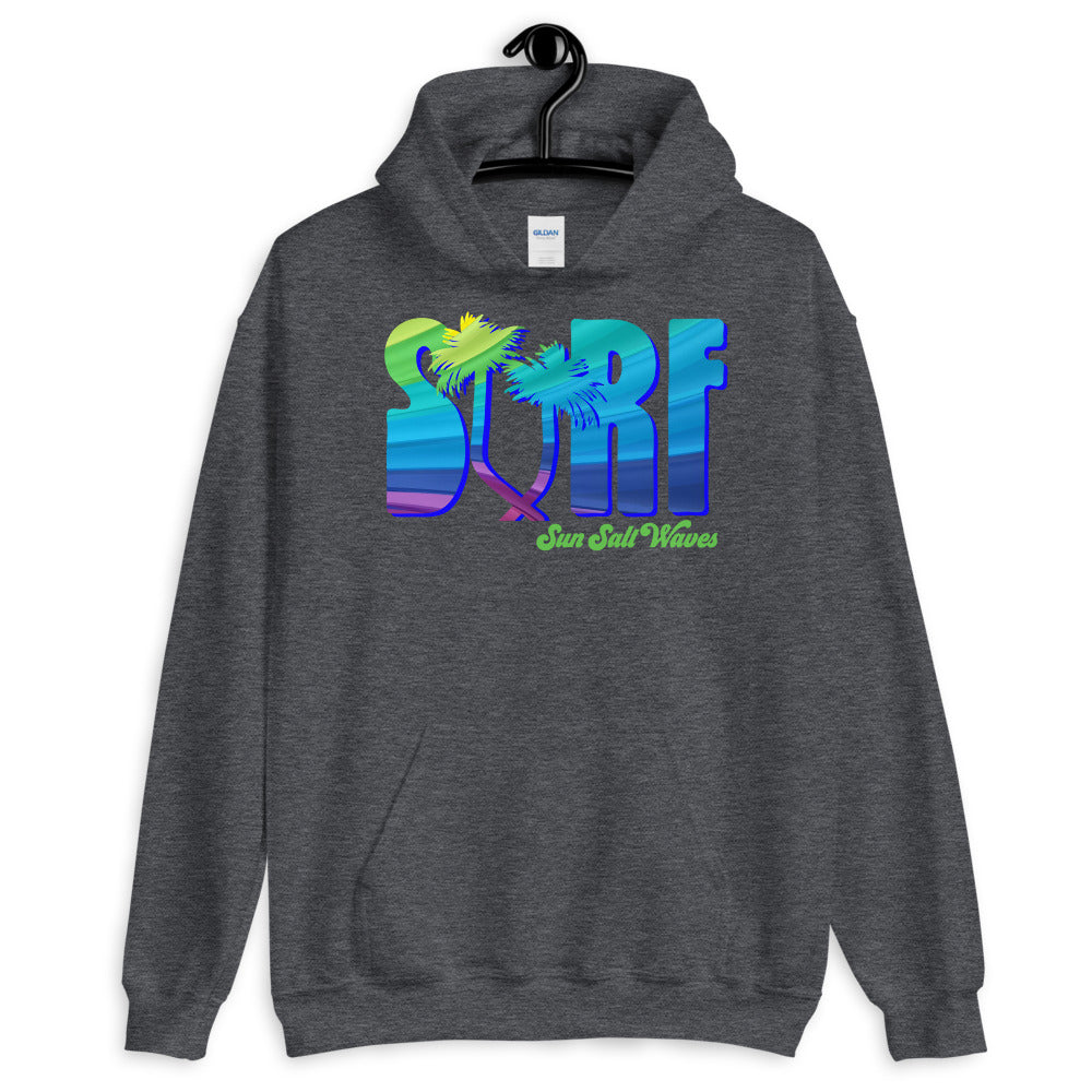 Surf Life Hoodie from Sun Salt Waves Colorful Typography and Palms Heather Dark Gray