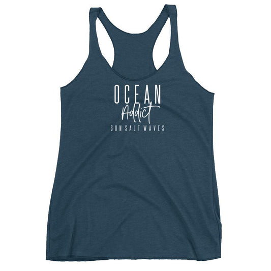 Ocean Addict Racerback Tank Sun Salt Waves Junior’s Women’s Indigo