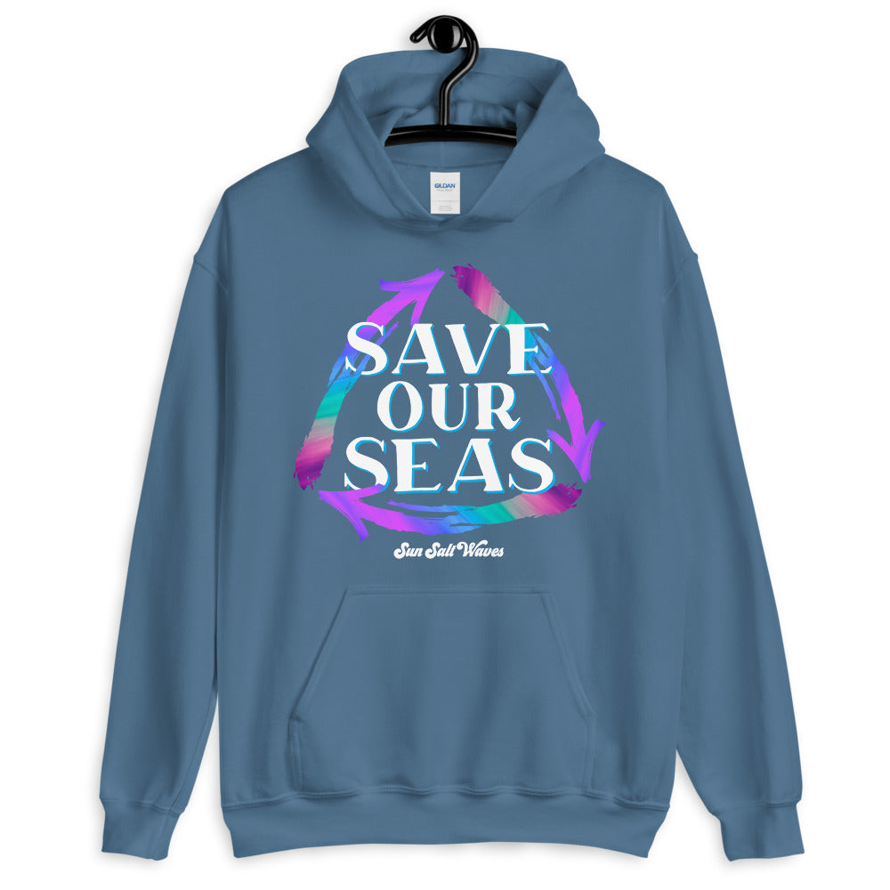 Save Our Seas Hoodie from Sun Salt Waves Recycle Arrows Indigo 