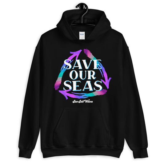 Save Our Seas Hoodie from Sun Salt Waves Recycle Arrows Black