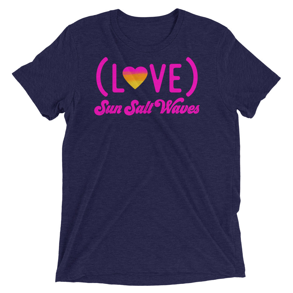 Love Life Tee Unisex Graphic Love With Heart in Sunset Colors Sun Salt Waves  Men’s Women’s Navy