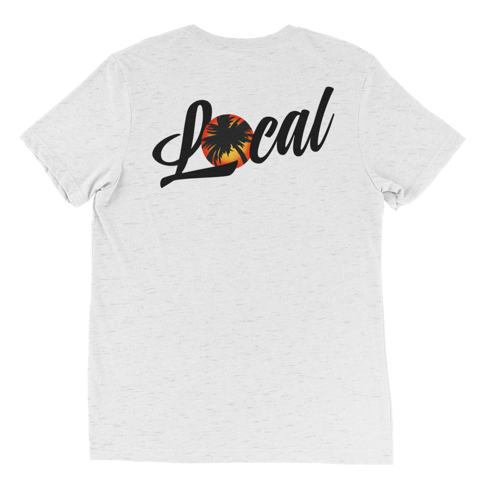 Sunset ‘Local’ Tee Unisex Graphic Tee Sunset and Palm Sun Salt Waves Front and Back Print Men’s Women’s White