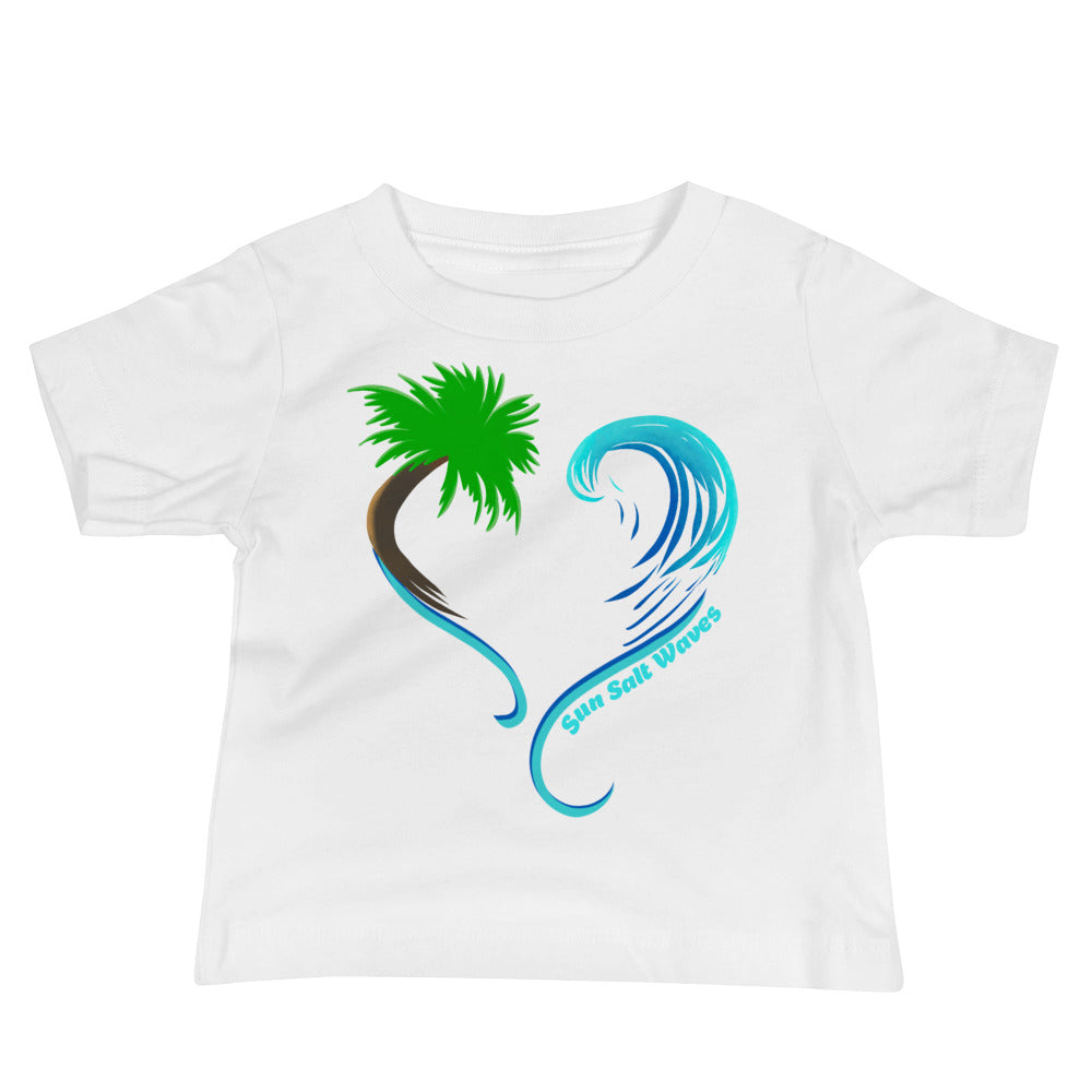 Rising Tides Baby Tee Sun Salt Waves Palm Wave Heart Design
