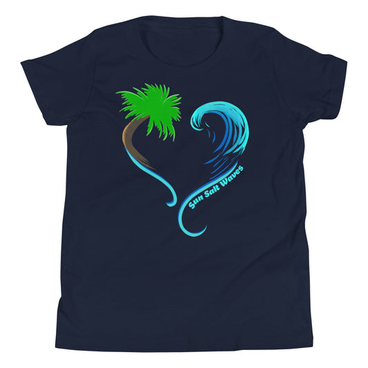 Rising Tides Youth Tee from Sun Salt Waves our hand designed, heart shaped palm and wave design Navy