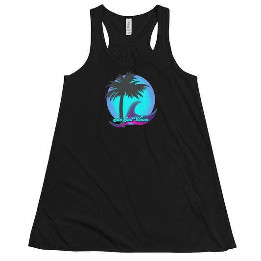 Night Moon Flowy Racerback Tank Graphic Tank Moon Palm and Wave Women’s Junior’s Sun Salt Waves Black