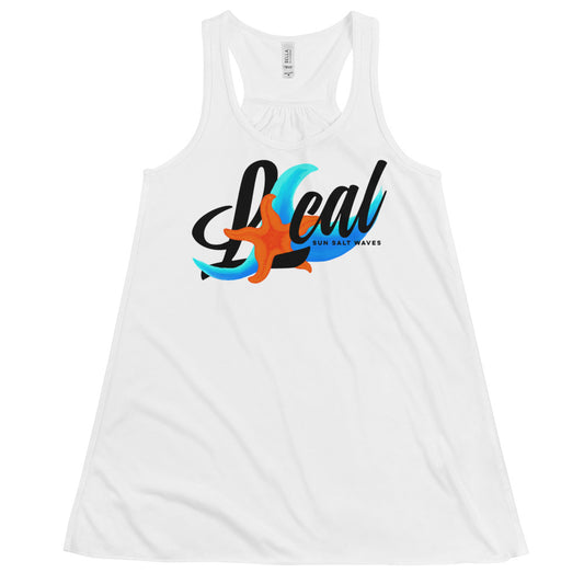 Sea Life ‘Local’ Flowy Racerback Tank Graphic Tank Local, Starfish, Multi Color Wave Women’s Junior’s Sun Salt Waves White