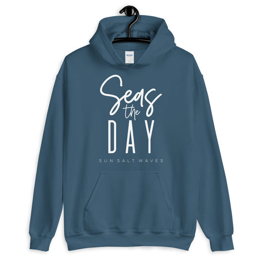 Sun Salt Waves Seas the Day Indigo Blue Hoodie Unisex Men's Women's Graphic Seize the Day