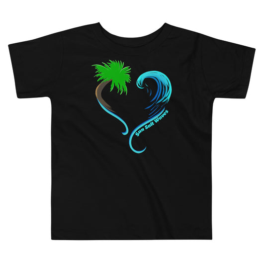 Rising Tides Toddler Tee from Sun Salt Waves Heart Shaped Palm and Wave Black