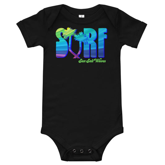 Surf Life Onesie Sun Salt Waves Colorful Typography Palm Tree Black