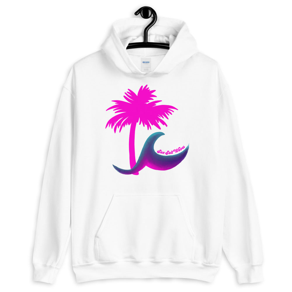 Paradise Palm Sun Salt Waves White Hoodie Unisex Men’s Women’s Graphic