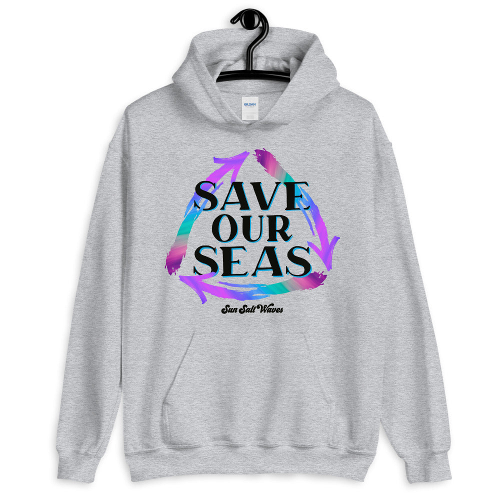 Save Our Seas Hoodie from Sun Salt Waves Recycle Arrows Athletic Heather Gray 